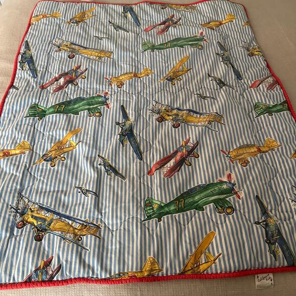 Vintage California Kids Airshow Airplane Throw Quilt Playmat Blanket | Nursery - Picture 1 of 8